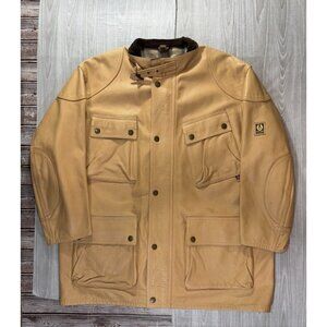 Belstaff England Panther Biker Leather Jacket Sz 2XL color beige vintage no belt